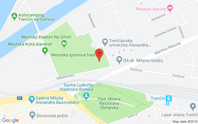 Google map: Mestská športová hala Mládežnícka, Trenčín